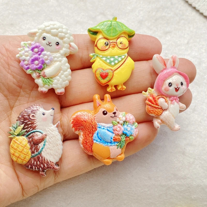 10PCS Mixed Resin Cartoon Animal Cabochons for Scrapbooking & DIY Crafts