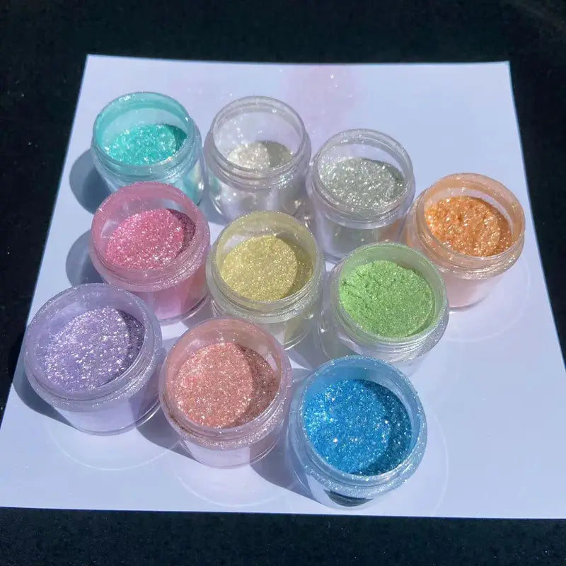 Sparkly Nail Glitter Powder Set - Rainbow Holographic Crystal Dust for Manicures & Nail Art
