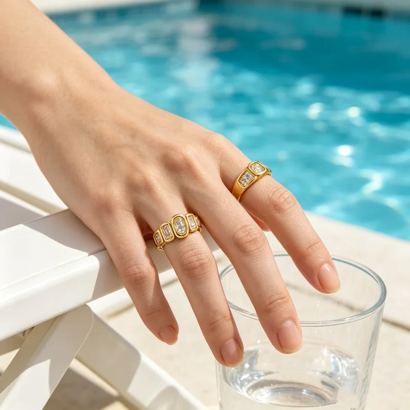 Geometric Zircon Ring 18K Gold Plated Hypoallergenic Jewelry for Women