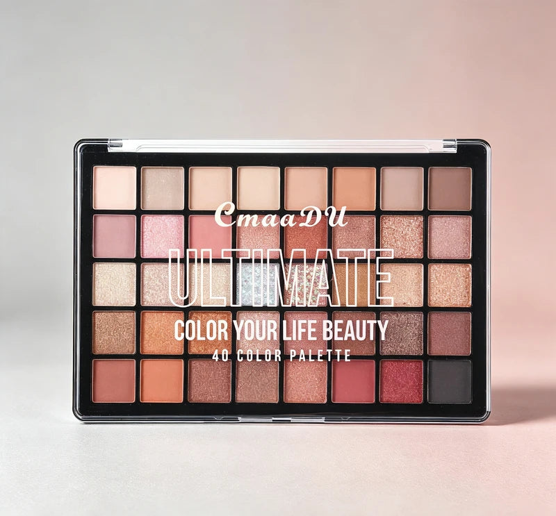 40-Color Eyeshadow Palette with Matte & Shimmer Finishes - Earth Tones & Pastels for Daily & Party Looks