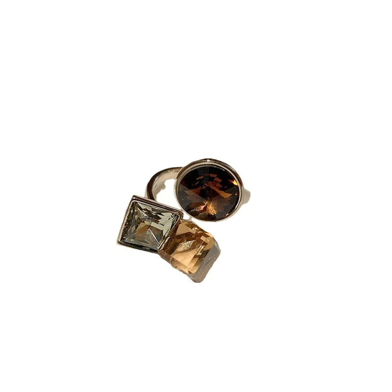 Colorful Zircon Ellipse Multi-Layer Open Mouth Rings for Women - Trendy Creative Jewelry