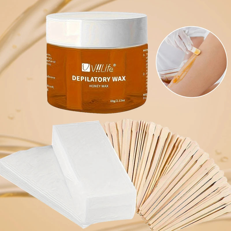Depilatory Wax Hair Removal Kit - Painless Sugaring Cold Wax 60g for Face & Body