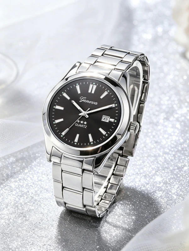 Ladies Quartz Watch with Steel Band, Calendar, Minimalist Design - Daily Fashion Accessory