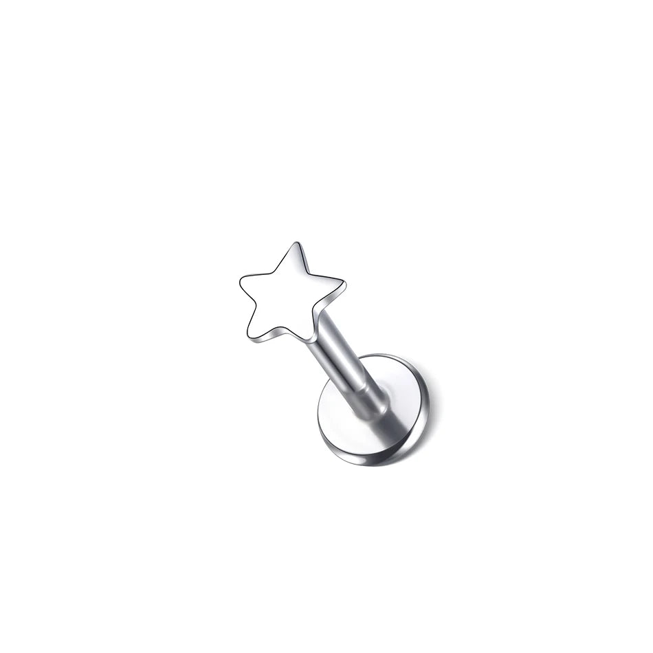 Titanium Zircon Star Labret Piercing Earring - Internally Threaded Lip Helix Tragus Jewelry