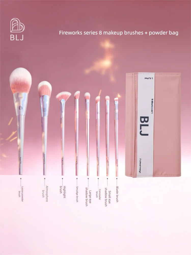 Portable Makeup Brush Set with Eyeshadow and Blush Brushes - Multiple Handle Colors