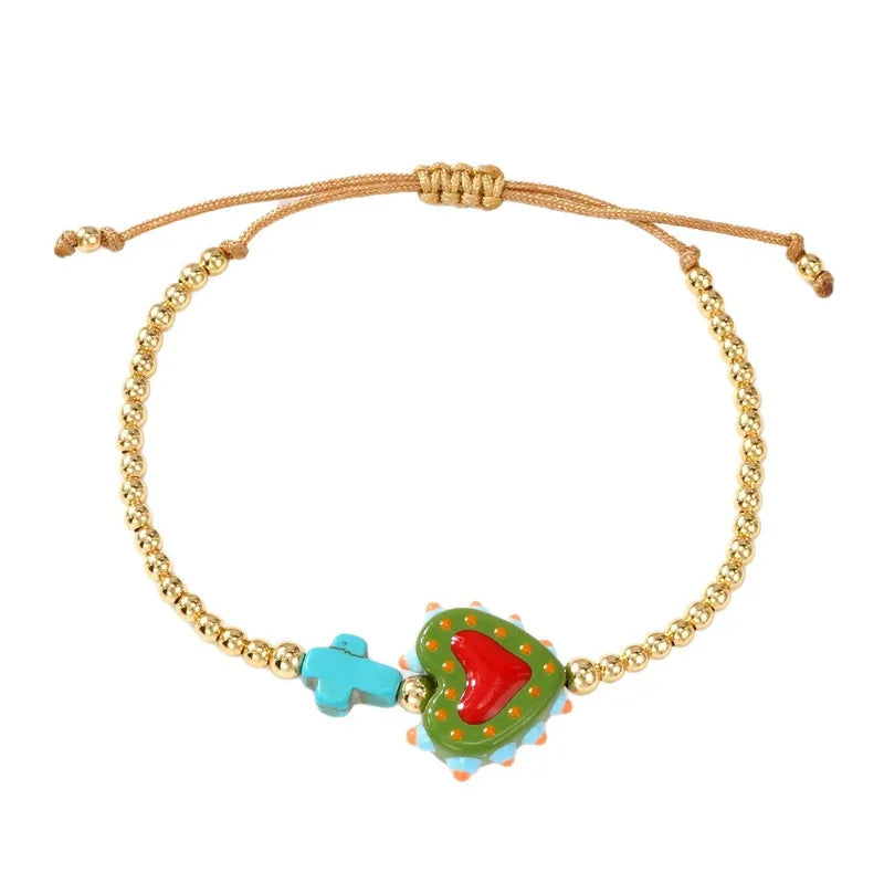 Ladies Bohemian Colorful Heart Bracelet Beaded Light Luxury Jewelry