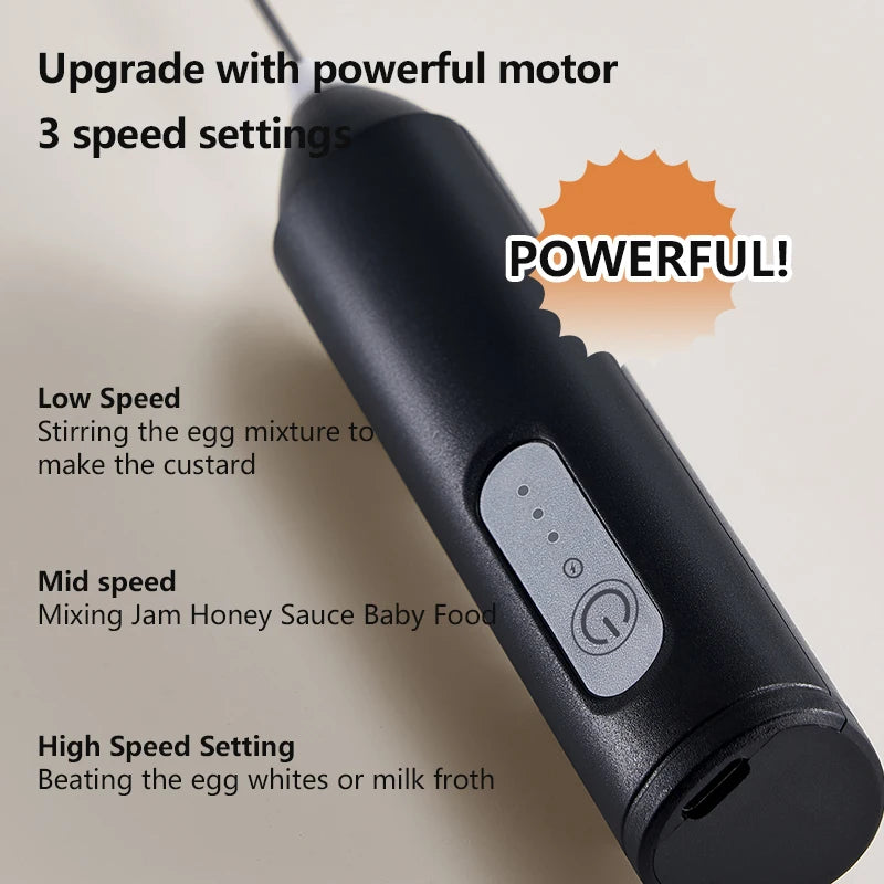 Mini USB Rechargeable Coffee Frother with 3 Speeds Milk Foam Maker Electric Handheld Blender Kitchen Tool