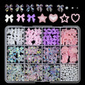 12 Grid Mixed 3D Color Resin Bow Pearl Heart Flat Back Diamond Nail Art Decorations