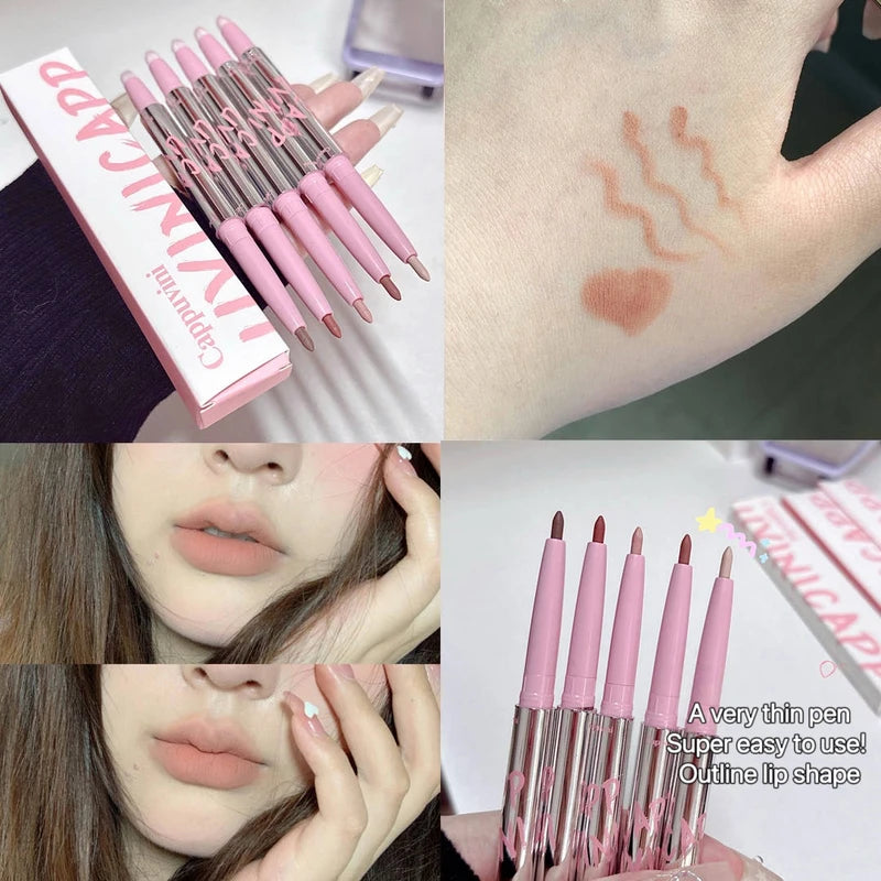 Lip Shadow Liner Pen Matte Lipstick Base Waterproof Lip Contouring Pencil with Brush