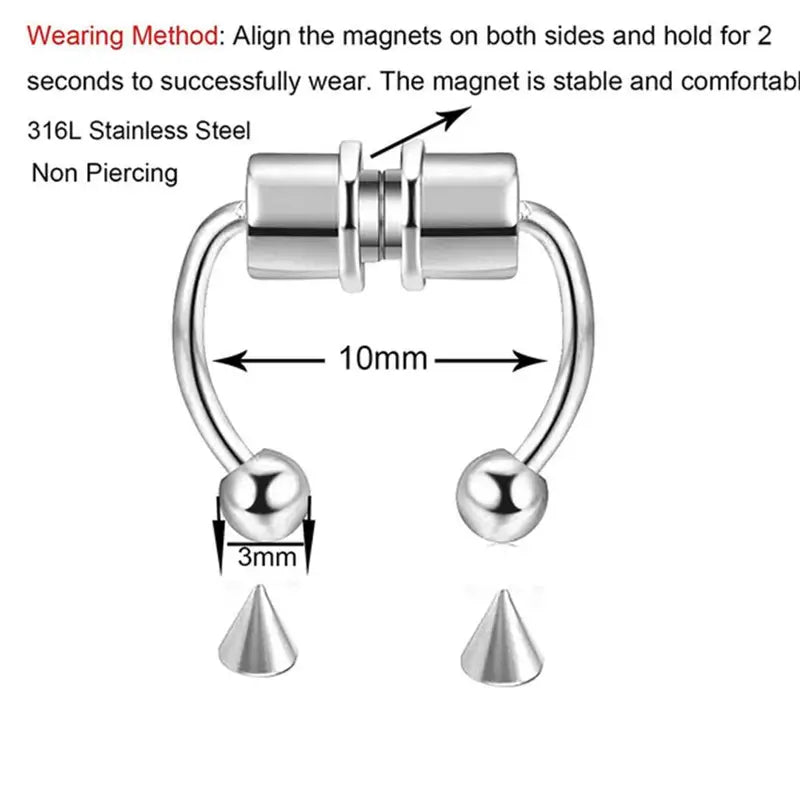 Magnetic Fake Nose Piercing Jewelry Hoop Septum Lip Body Faux Piercing