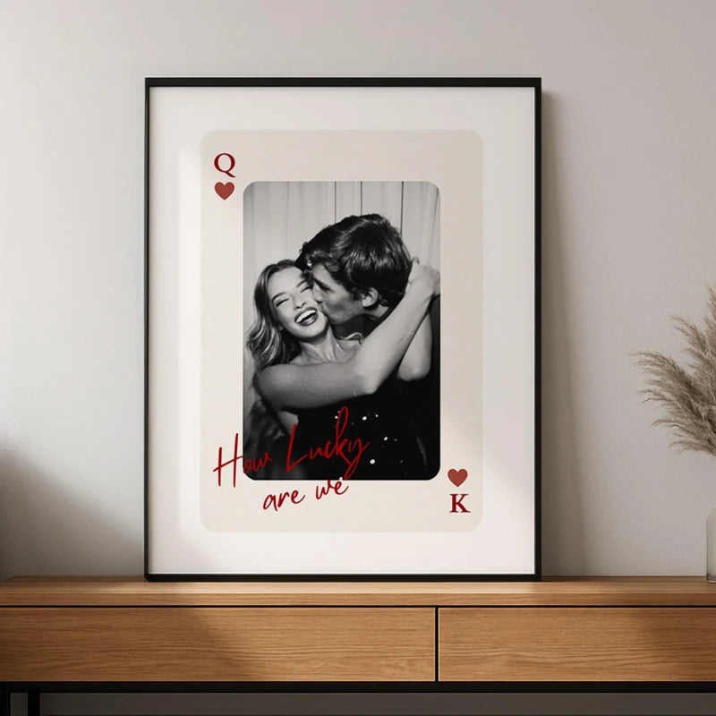 Customized Couple Canvas Wall Art - Lucky Number Photo Poster for Home Decor