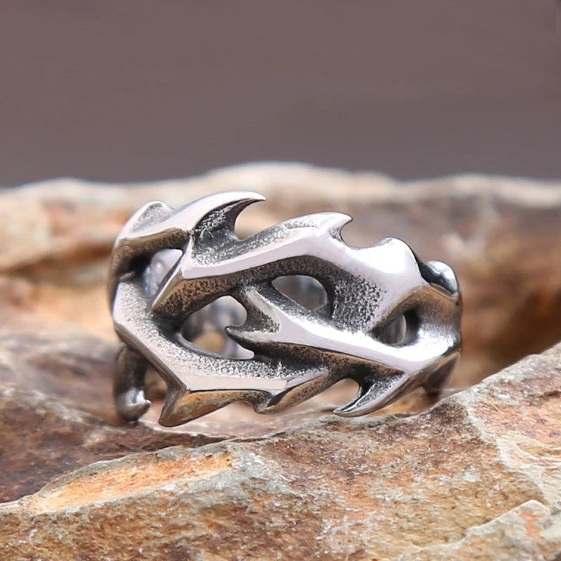 Vintage Hollow Out Crown of Thorns Ring for Men Women Stainless Steel Punk Biker Jewelry