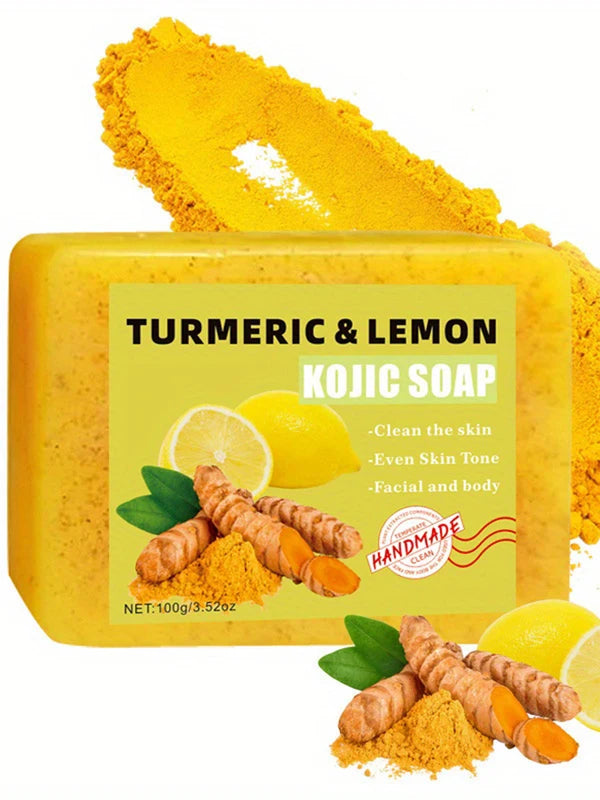 3PCS Lemon Turmeric Kojic Acid Soap for Face & Bath - Deep Moisturizing, All Skin Types