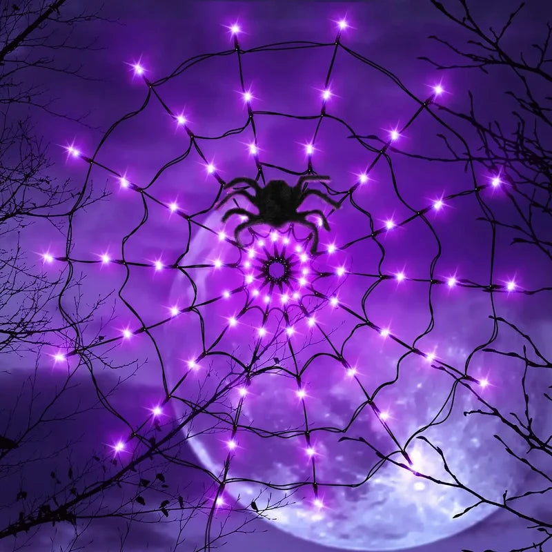 Halloween LED String Lights Spider Web Ghost Festival Atmosphere Decor Colorful Lighting