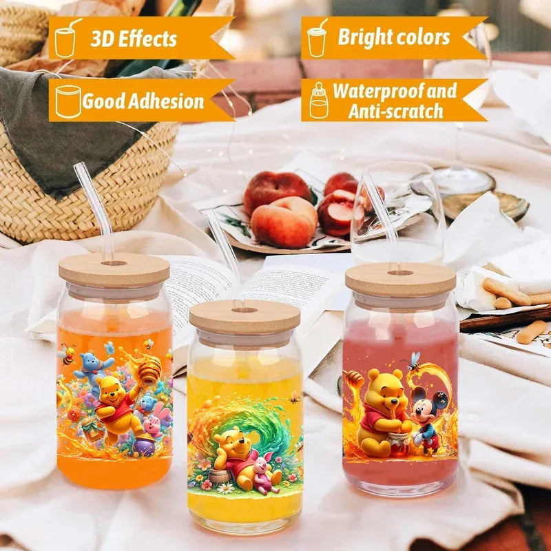 Watercolor Winnie Family UV DTF Transfer Stickers for Cups and Crafts - 30 Styles