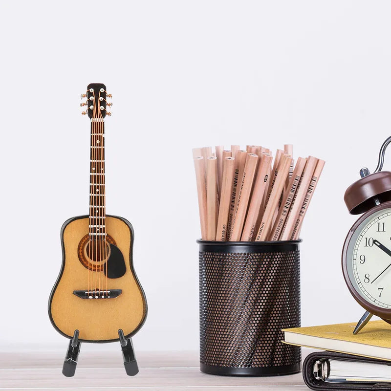 Miniature Wooden Guitar Model Decor - Craft Home Ornaments & Display