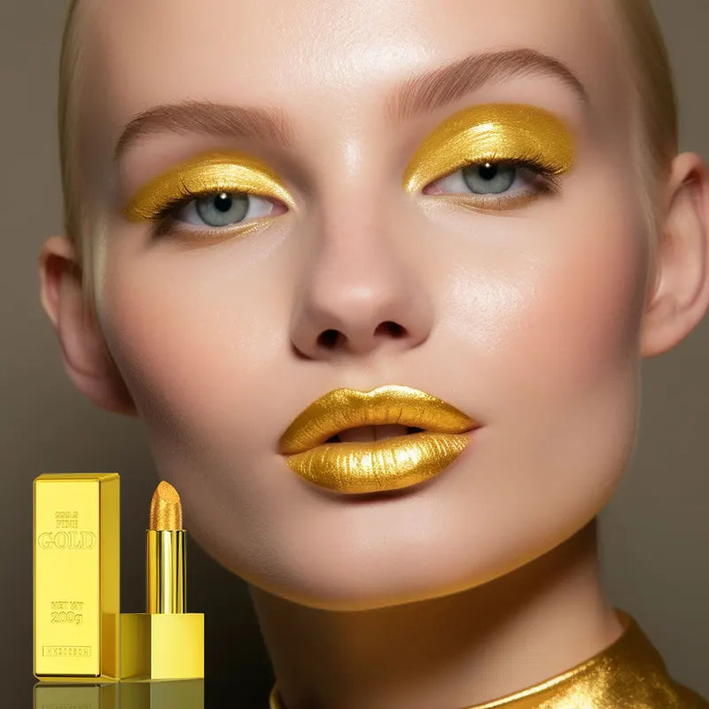 Long Lasting Waterproof Gold Lipstick with Glitter Shine - Luxury Lip Makeup