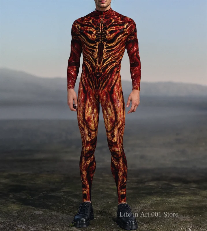 Halloween Zombie Bodysuit Costume for Men - Skeleton Printed Jumpsuit