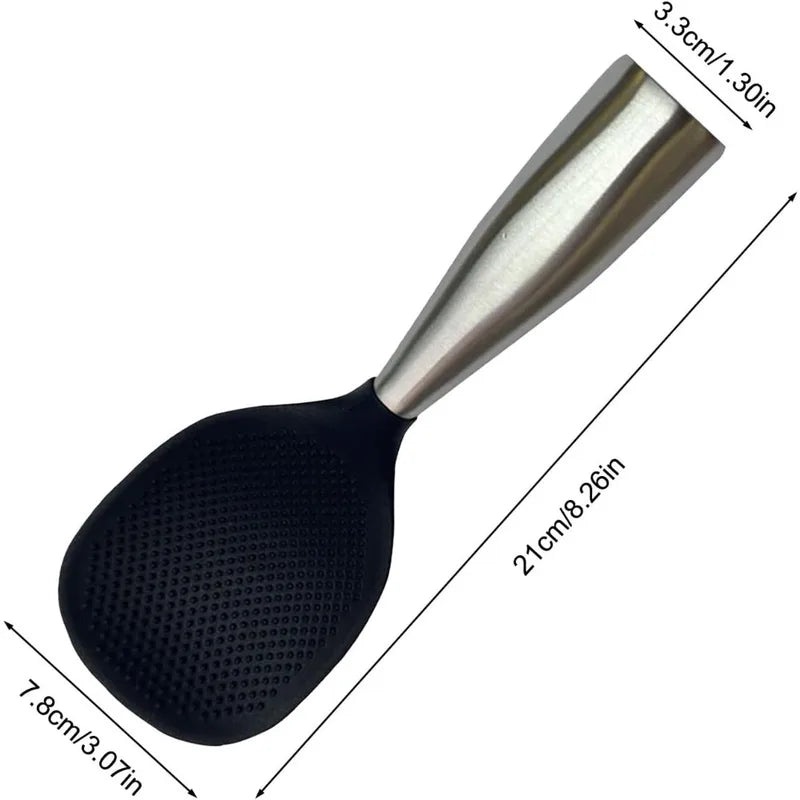 Stainless Steel Handle Silicone Rice Spoon Non-Stick Kitchen Utensil - Heat Resistant