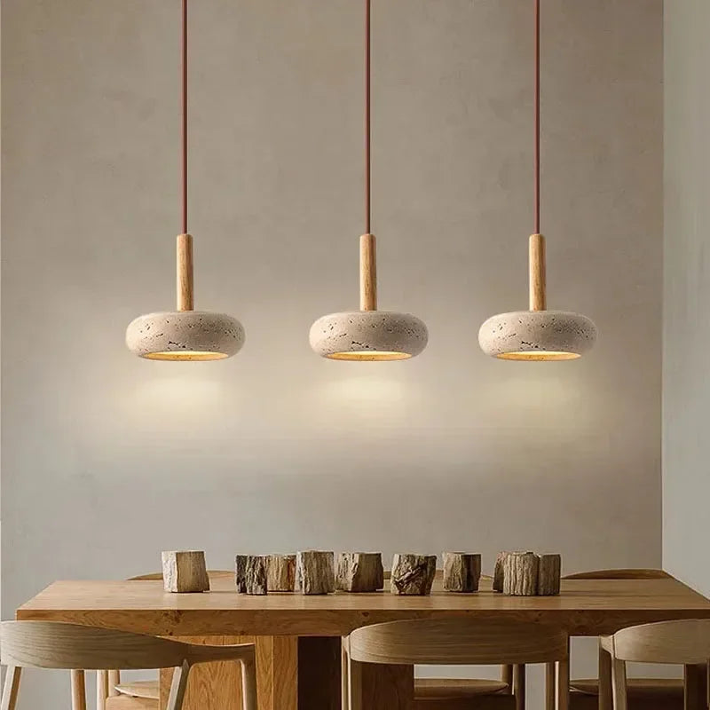 Wabi Sabi Circular Yellow Stone Pendant Lamp for Commercial & Home Decor