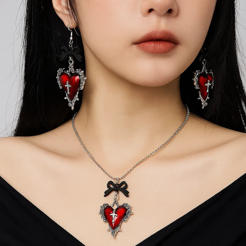 Gothic Cross Heart Necklace for Women, Pagan Witchcraft Jewelry, Choker Pendant Gift