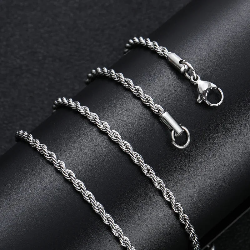 Stainless Steel Necklace for Women Men Twisted Rope Chain Waterproof Jewelry 16-30 Inches