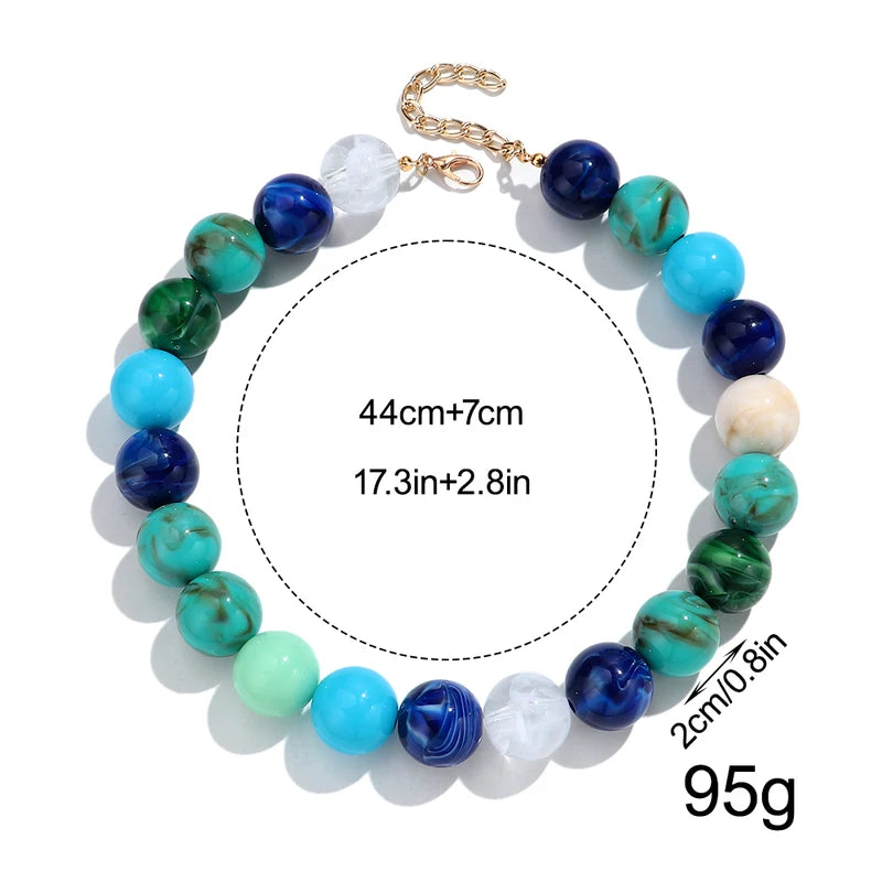 Colorful Resin Beads Choker Necklace for Women - Boho Statement Jewelry