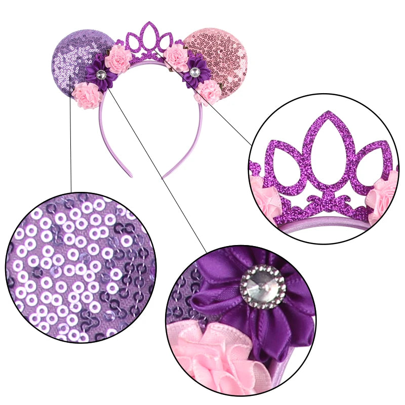 Christmas Halloween Mouse Ears Headband with Sequin Bows - Cosplay Costume for Women