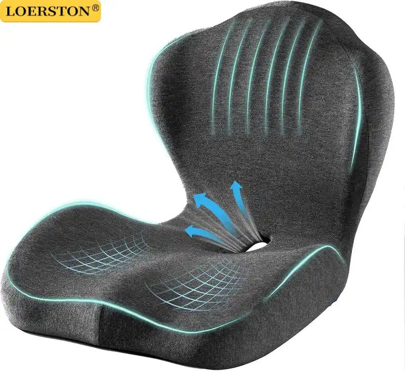 Ergonomic Memory Foam Office Chair Seat Cushion with Lumbar Support - Stress Relief & Comfort