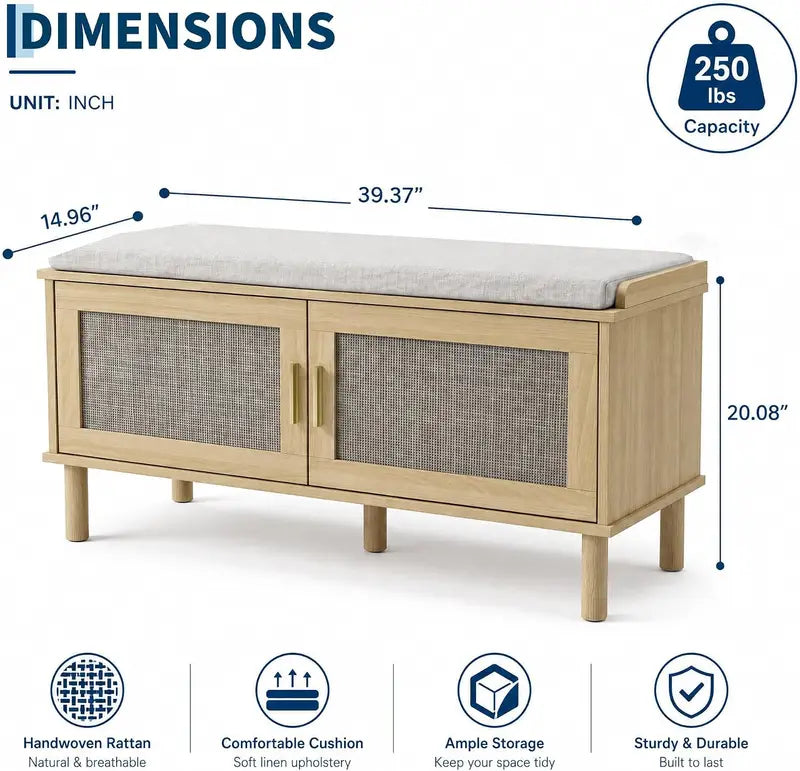Entryway Shoe Storage Bench with Cushioned Seat and Multi-Layer Cabinet