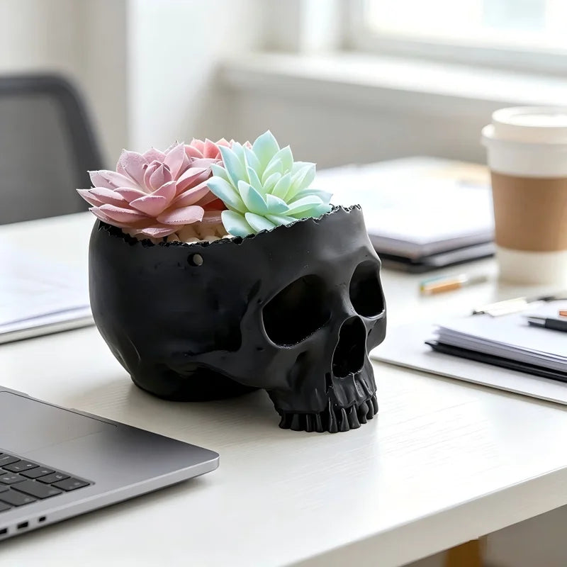 Dark Gothic Skull Hanging Flowerpot - 3D Printed Indoor Outdoor Decor
