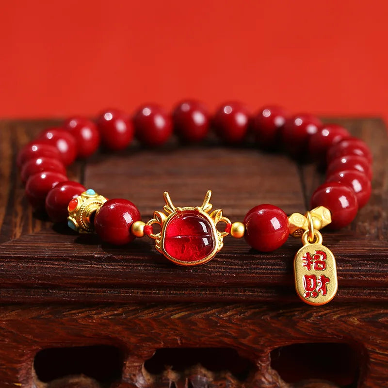 Cinnabar Bead Bracelets for Women Men Lucky Wealth Protection Handmade Jewelry