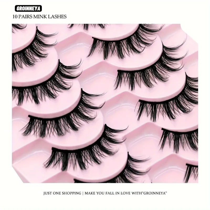 10 Pairs False Eyelashes C Curl Multi-Length Set Natural to Bold Makeup Lashes
