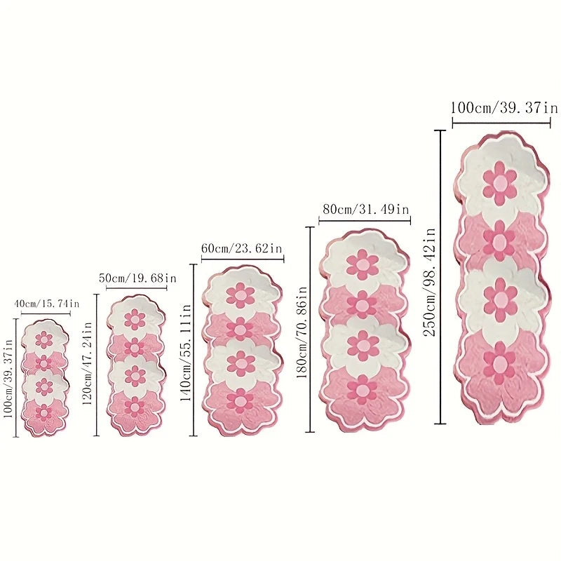 Pink Flower-Shaped Bedside Rug - Soft Non-Slip Floor Mat for Girls Room
