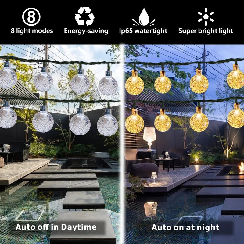 Solar String Lights with 100 LEDs & 8 Modes, Outdoor Waterproof Decorative Lighting