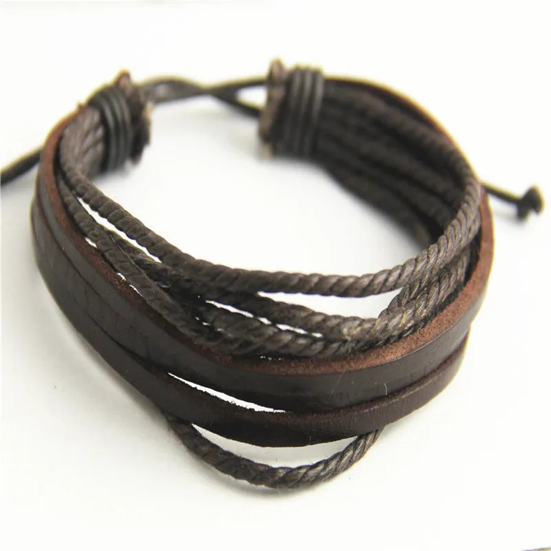 Multilayer Leather Braided Rope Wristband - Handwoven Men & Women Jewelry