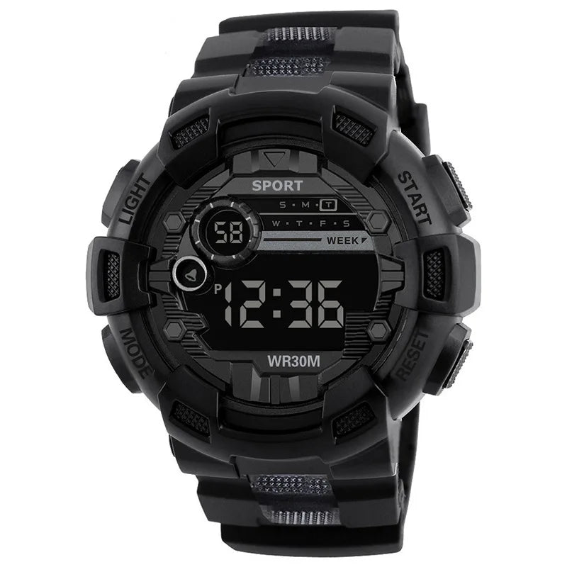 Men's Waterproof Digital Sports Watch with Luminous Display and Multi-Function Timer