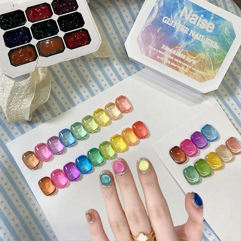 Summer Jelly Color Solid Nail Polish Gel Set - 9 Colors, Overlays & Strong Hold