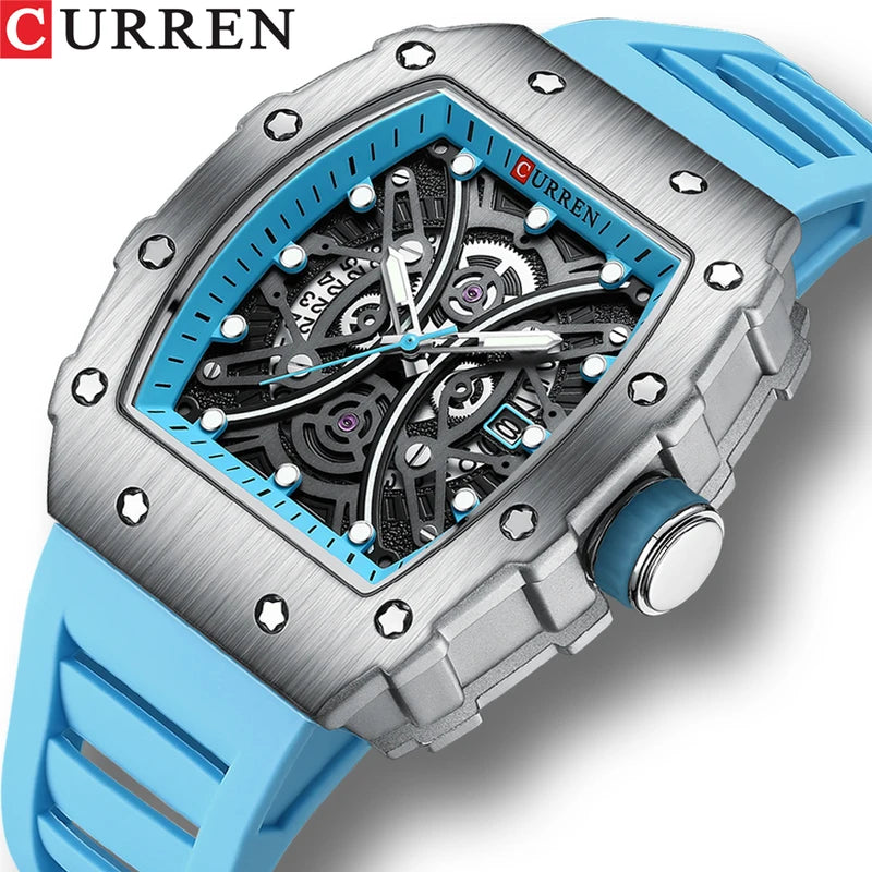 Men's 3D Quartz Waterproof Watch with Silicone Strap - Creative Stainless Steel Wristwatch