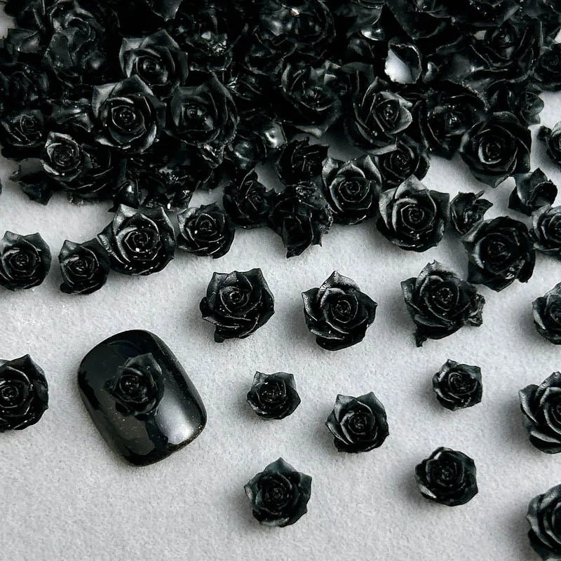 30PCS 3D Resin Black Rose Nail Art Decorations Minimalist Flower Charms for DIY Nails & Hairpins