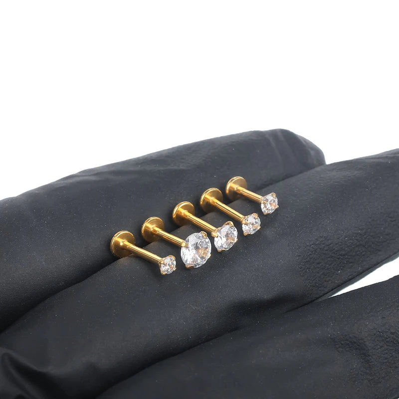 Titanium Labret Piercing Stud Earrings with Zircon 2-5mm Body Jewelry