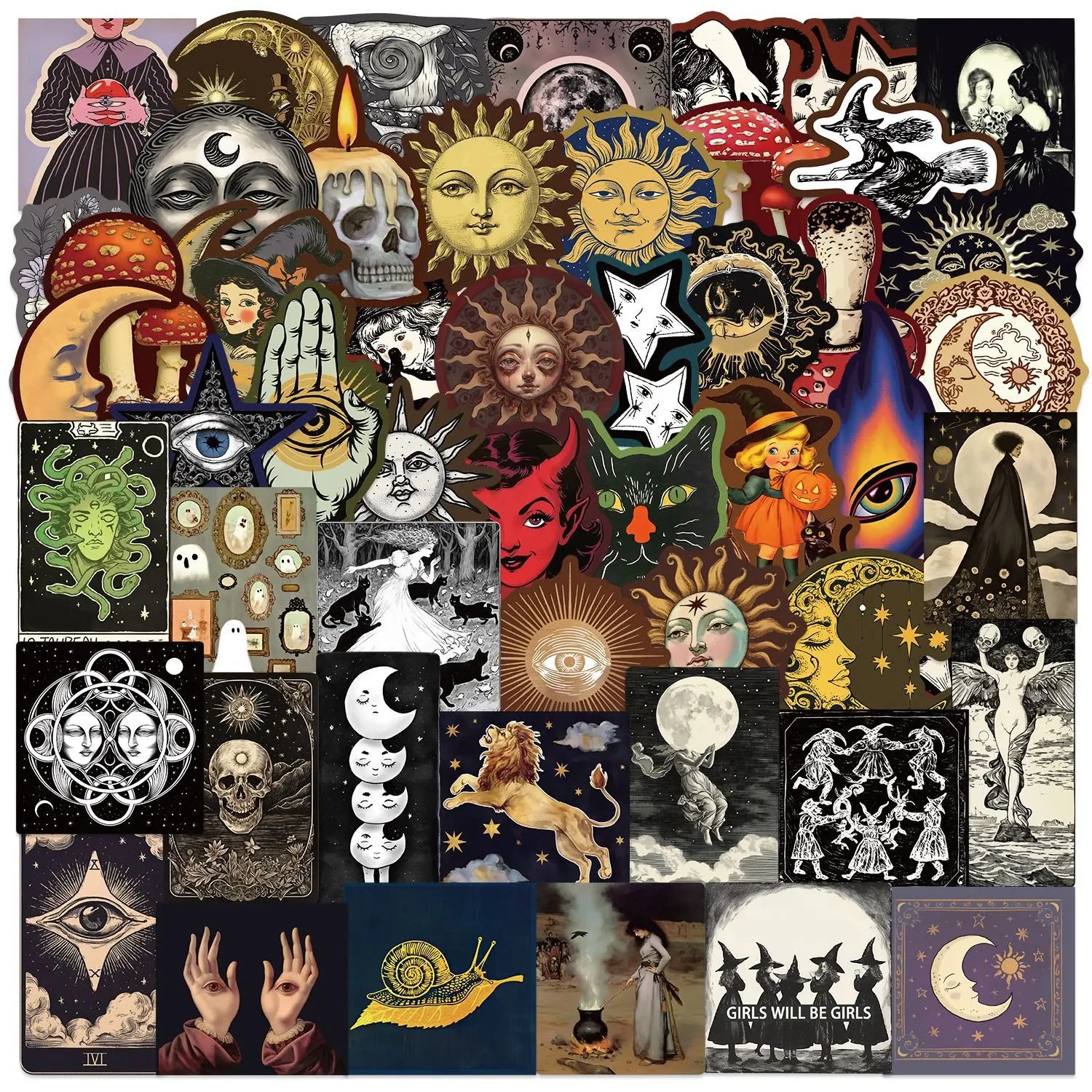 50Pcs Gothic Witch Moon Stickers for DIY Decor - Skateboard Phone Laptop Suitcase