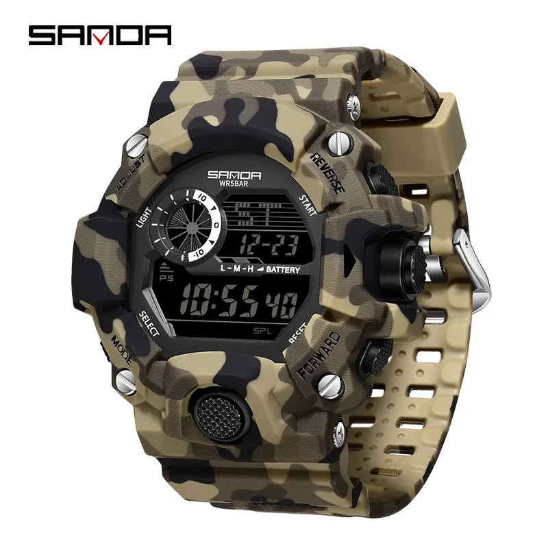 Digital Sports Men's Waterproof Watch with Shockproof Stopwatch and Military Style