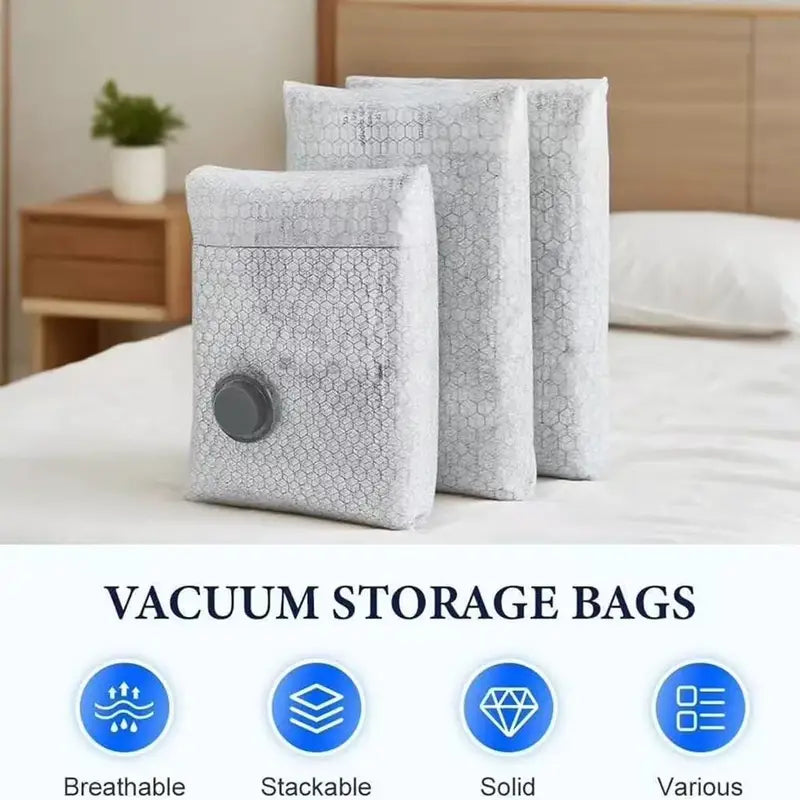 Vacuum Compression Storage Bags with Portable Air Pump - Space Saving Organizer Sets