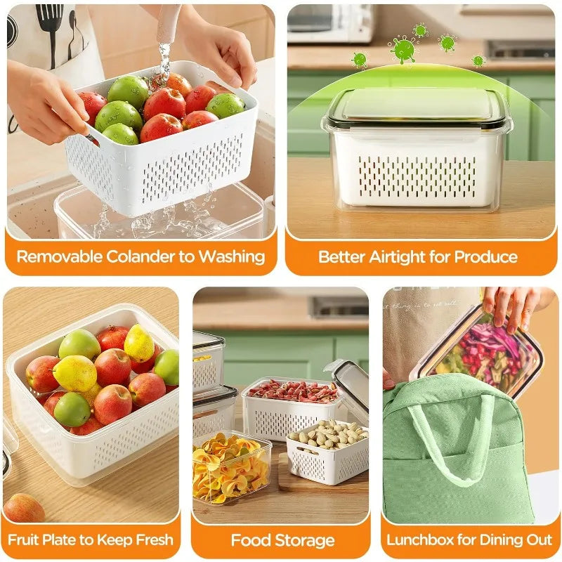 Plastic Food Storage Container Set with Lid for Fruits Vegetables Meat - Reusable Kitchen Organizer