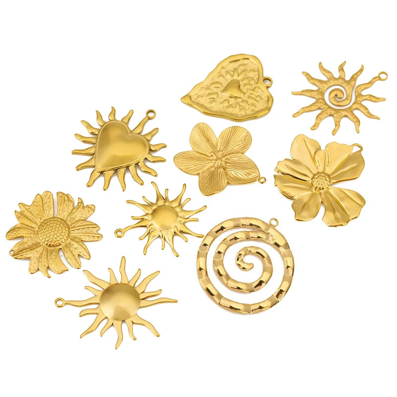 4pcs Stainless Steel Vintage Sunflower Heart Spiral Vortex Charms for DIY Jewelry Making