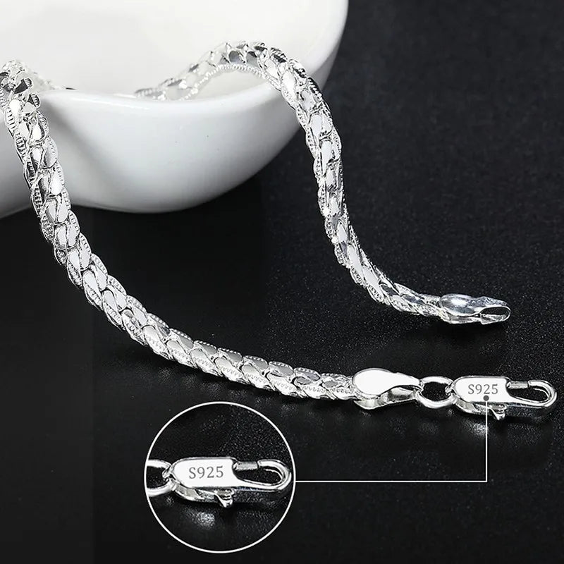 Sterling Silver Square Chain Bracelet for Women & Men - Gift & Party Jewelry