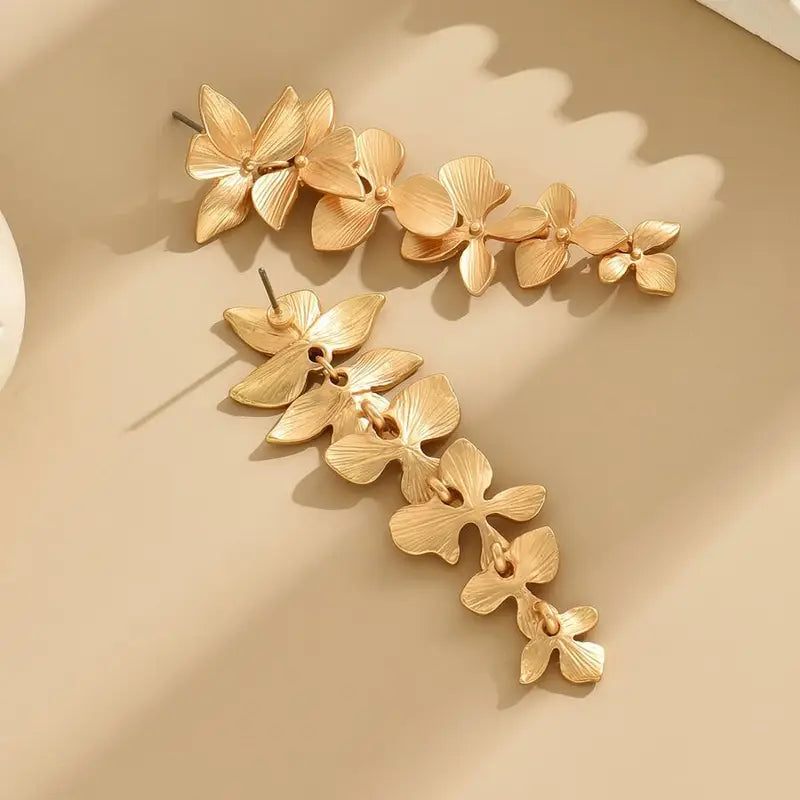 Gold Metal Leaf Flower Drop Earrings for Women - Vintage Dangle Jewelry Gift