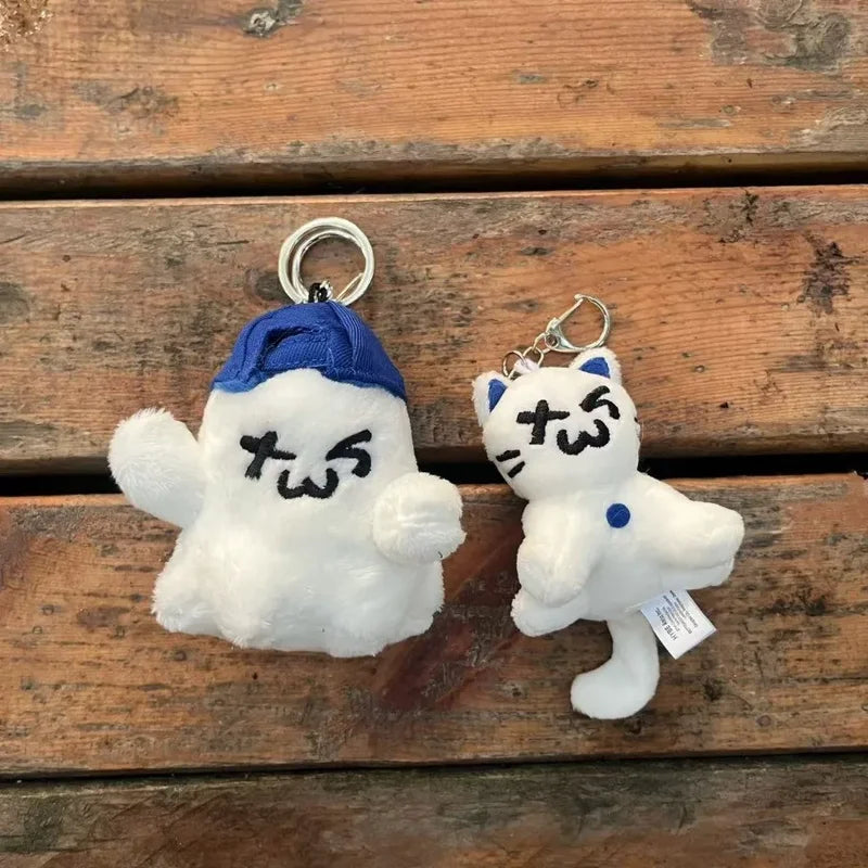 Kpop TWS Ghost Cat Plush Keyring - Cute Stuffed Animal Keychain