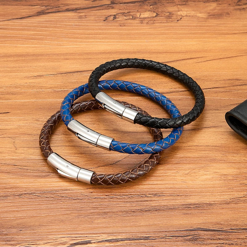 Men's Leather Bracelet Bangle with Magnetic Clasp - Handmade, Customizable Colors & Sizes